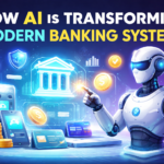 AI transforming modern banking systems with digital banking, automation, and financial technology illustration